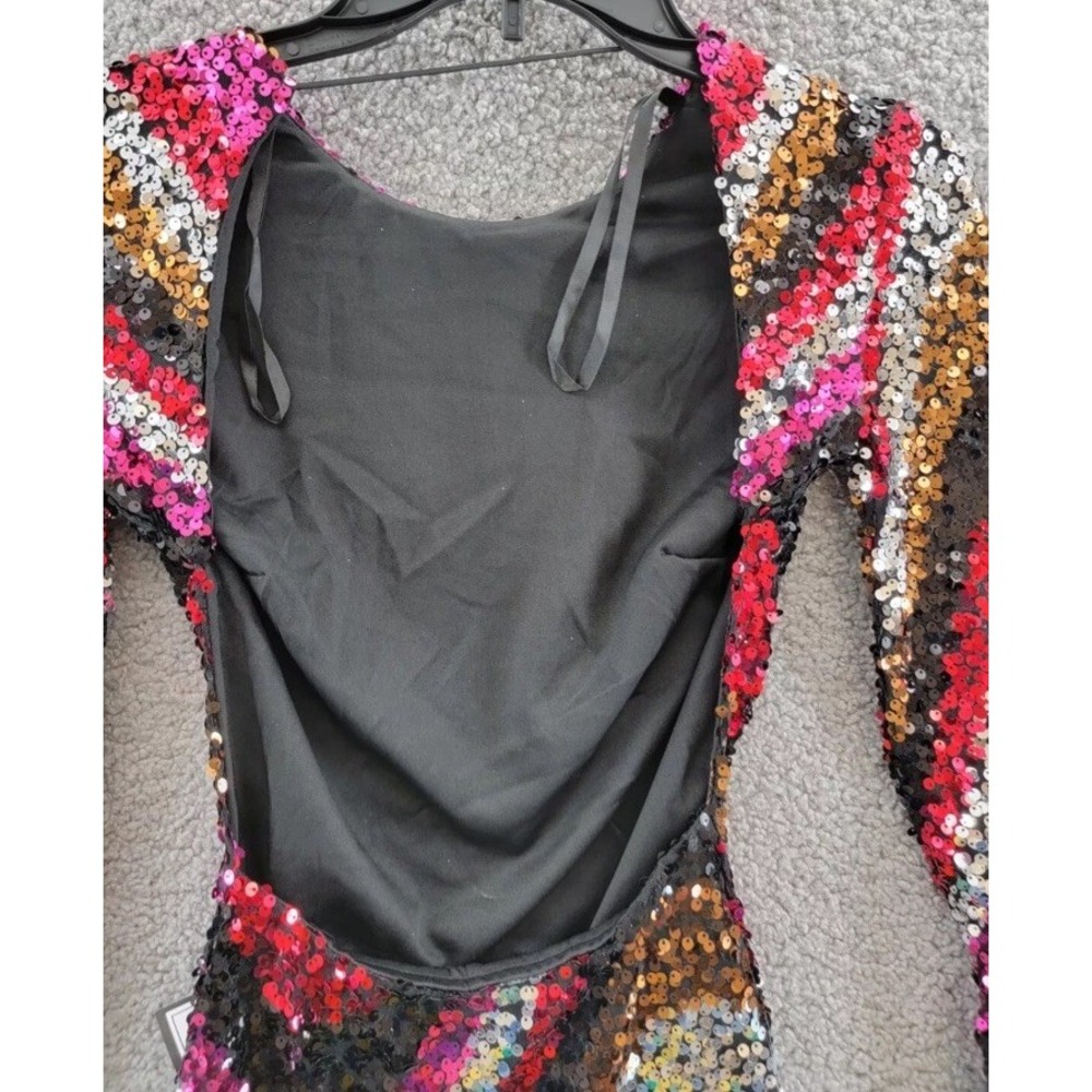 B DARLIN Sequined‎ Low-Back Mini Dress Juniors XS Multi Crew Neck Long Sleeve - Picture 9 of 12